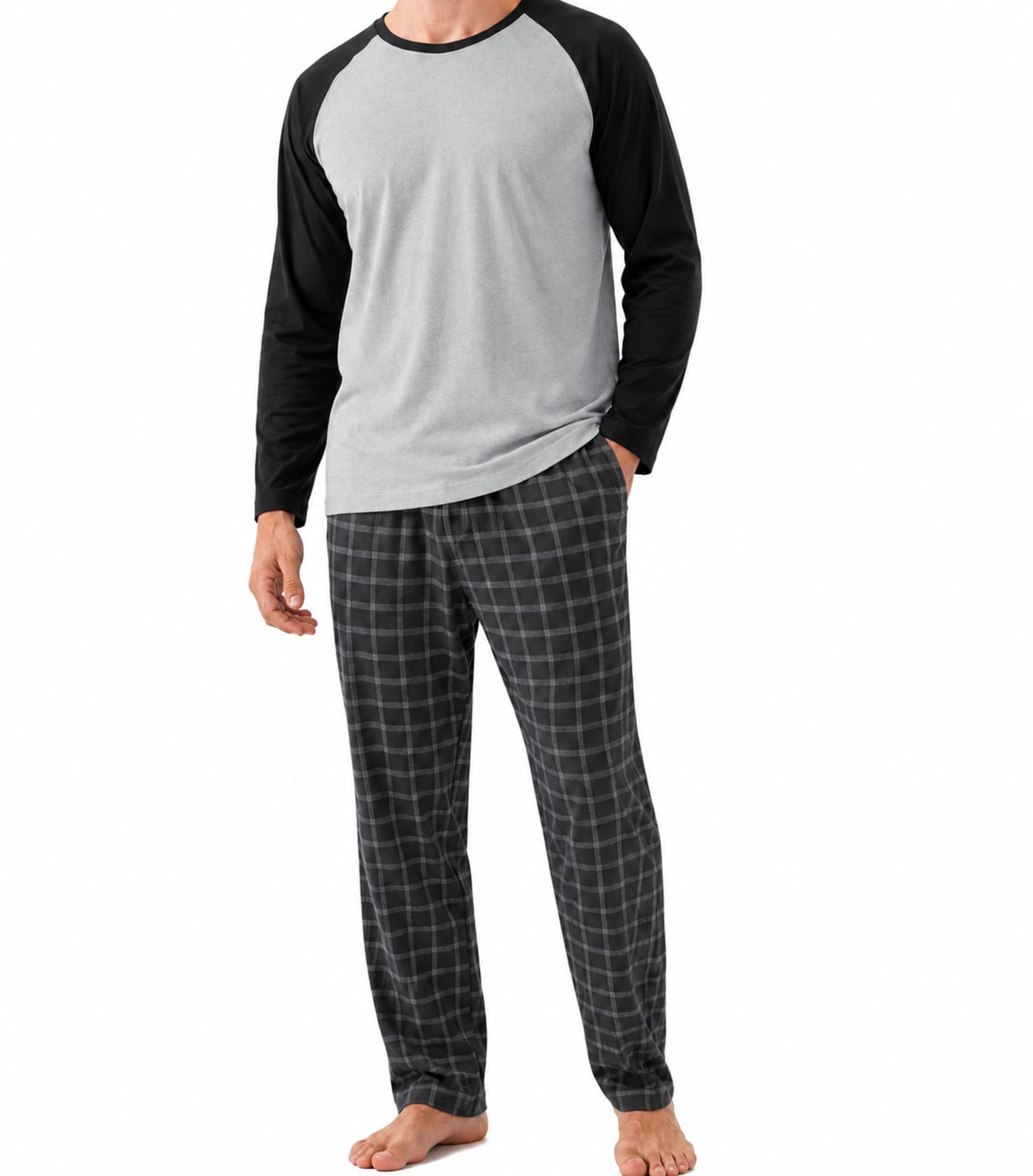 DAVID ARCHY Mens Pajama Set Long Sleeve PJs, Soft Lightweight Sleepwear with Poc