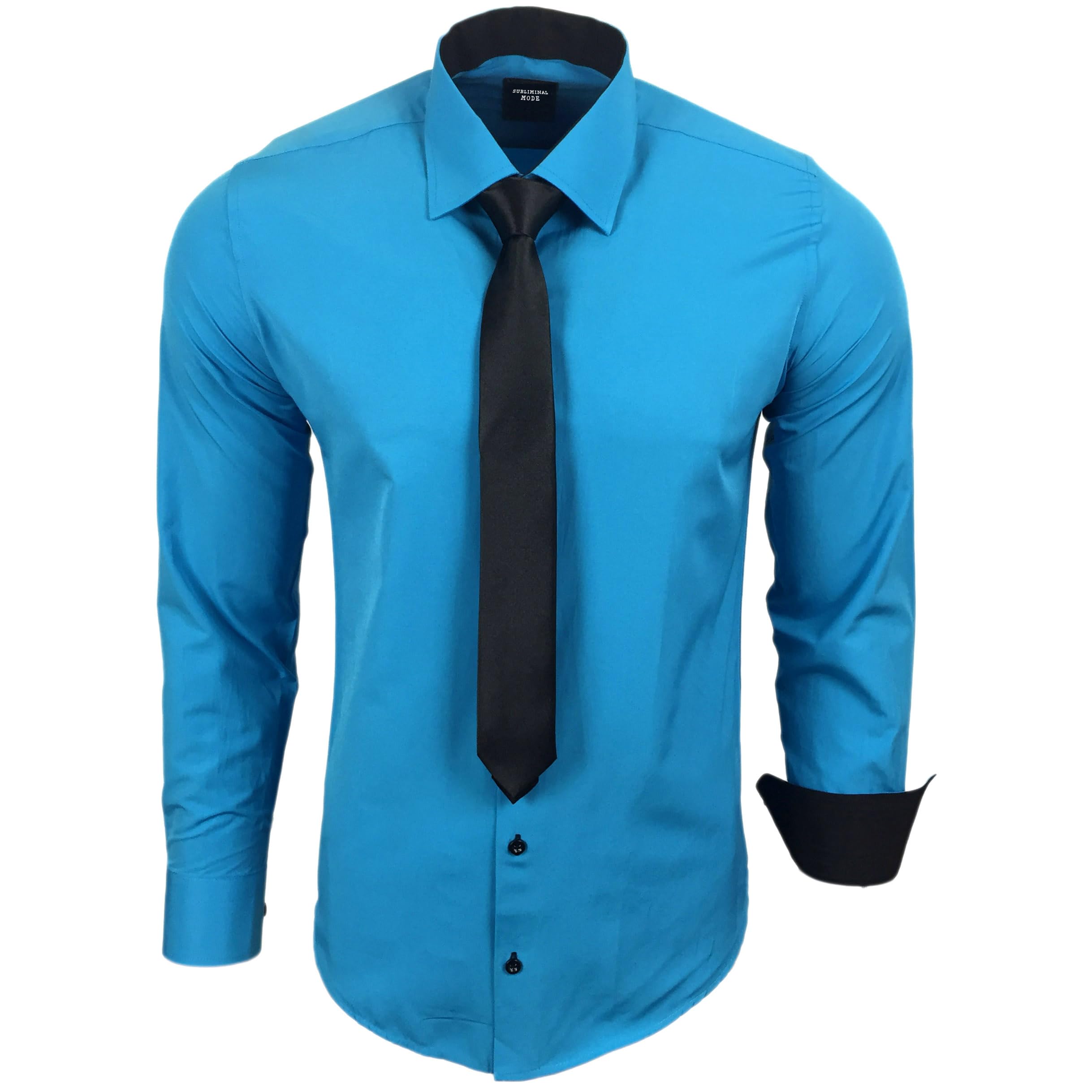 Subliminal Mode - Men's Long-Sleeved Shirt with Two-Tone Collar Plain + Black Ti