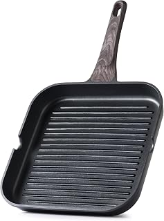 SENSARTE Nonstick Grill Pan for Stove Tops, Versatile Griddle Pan with Pour Spouts, Square Grill Pan for Big Cooking Surface, Durable Grill Skillet for Indoor & Outdoor Grilling. PFOA Free, 11 Inch