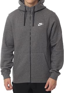 Men's Nike Sportswear Club Full Zip-Up Hoodie, Fleece Hoodie for Men with Paneled Hood, Charcoal Heather/Charcoal Heather/White, L