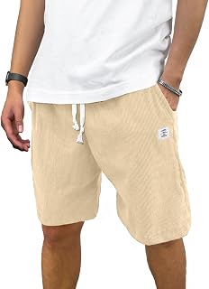 PLEPAN Mens Corduroy Shorts Casual Elastic Waist Drawstring Summer Beach Shorts