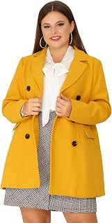 Agnes Orinda Women's Plus Size Notched Lapel Double Breasted Long Coat