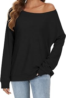 Womens Off Shoulder Tops Long Sleeve Oversized Sweatshirt Thin Pullover | soft cotton blend, relaxed loose fit cut, off shoulder thin sweater, trendy outfits for spring autumn and winter