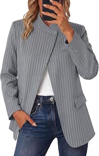 Cicy Bell Women Plaid Blazer Business Stand Collar Open Front Suit Jacket