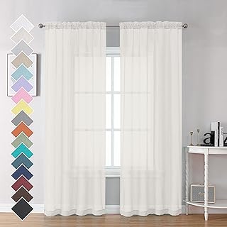 OVZME Ivory Sheer Curtains, 84 Inch Length, 2 Panels for Bedroom, Elegant Light Filtering Sheer Curtains, Window Treatment for Living Room and Sliding Glass Door, 1 Pair