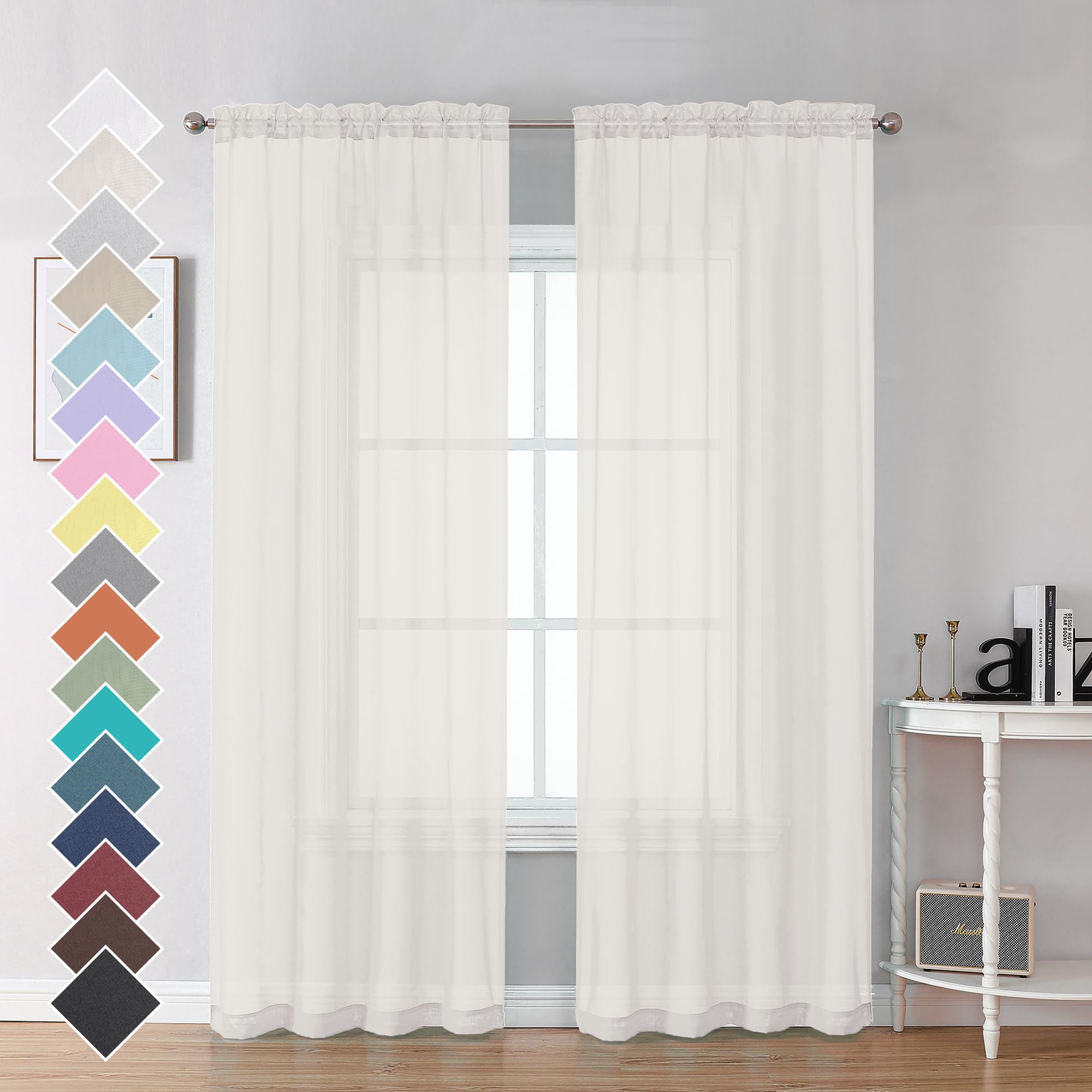 OVZME Ivory Sheer Curtains, 84 Inch Length, 2 Panels for Bedroom, Elegant Light 