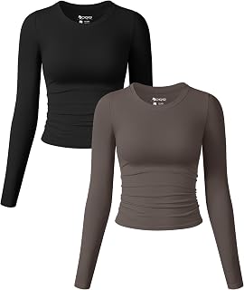 OQQ Womens 2 Piece Shirts Long Sleeve Crew Neck Tops