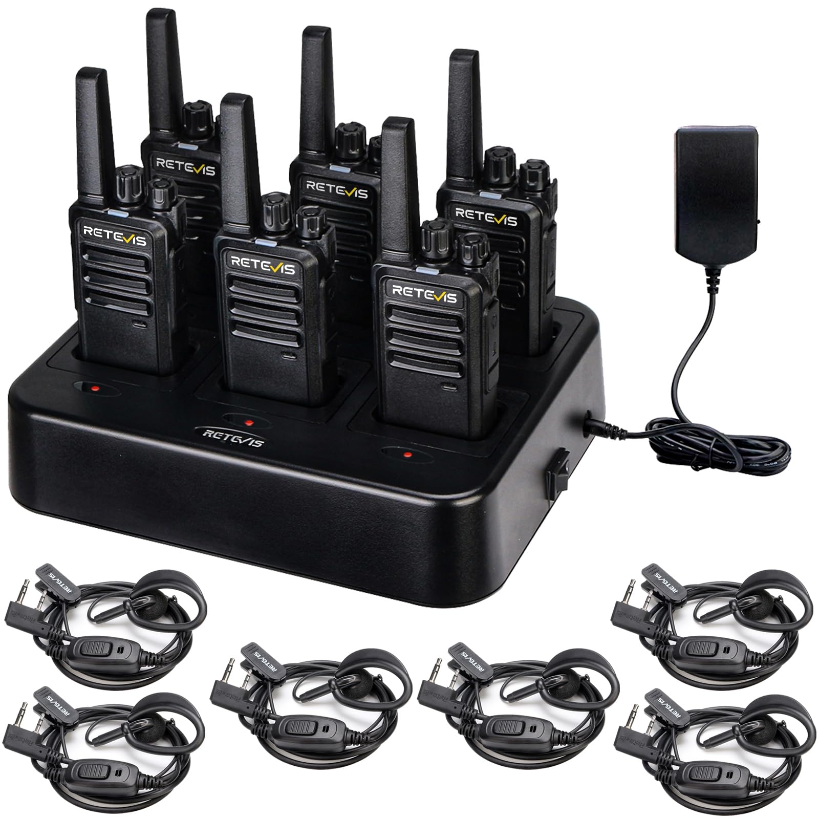 Retevis RT68 Business FRS Walkie Talkies Long Range with Earpieces 6 Pack | Rugg