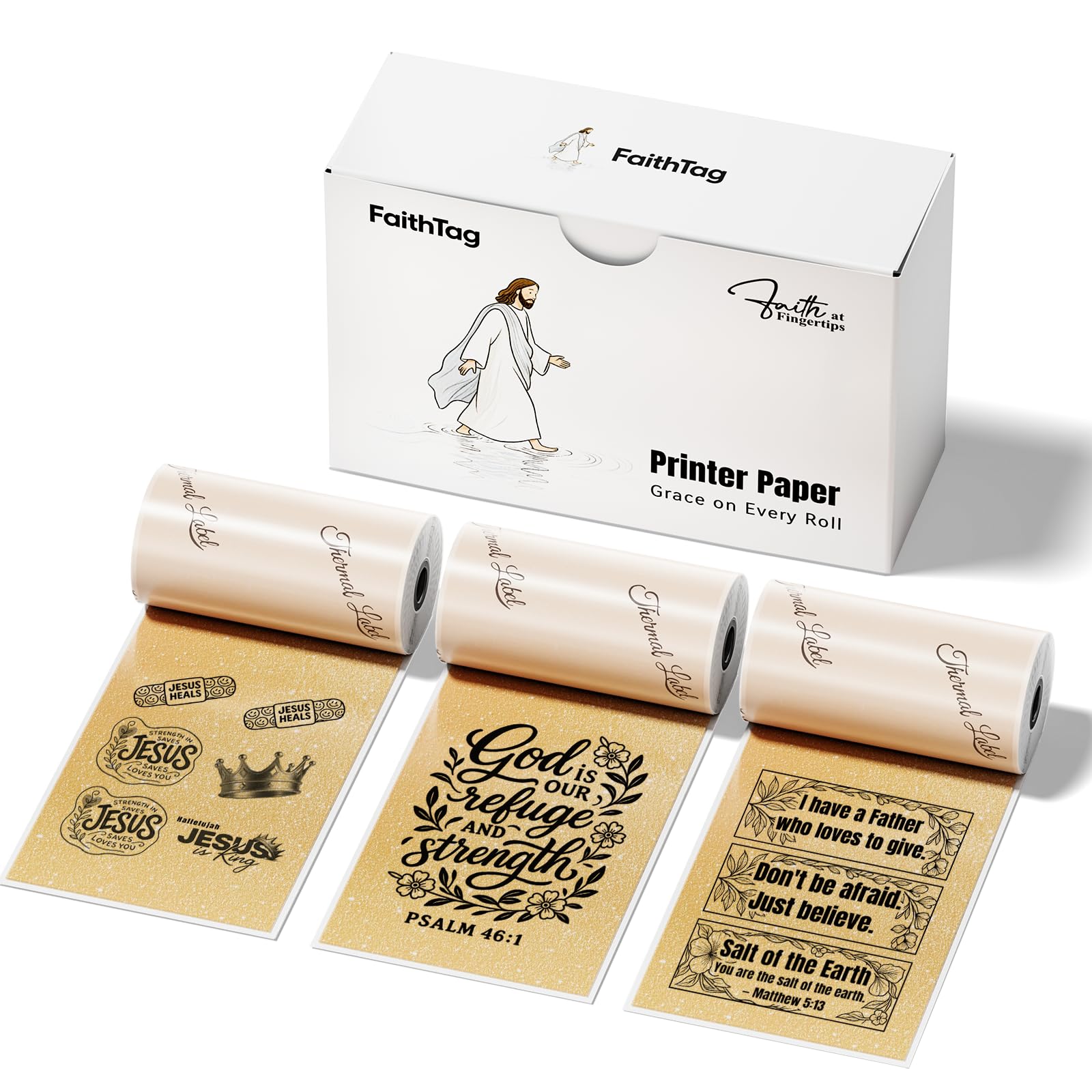 FaithTag 3 Rolls Self-Adhesive Gold Glitter Thermal Printer Paper for F21 & Othe