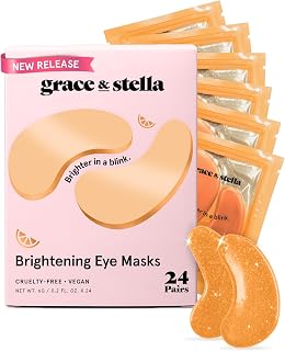 grace & stella New Brightening Eye Patches for Dark Circles (24 Pairs) - Vitamin C Under Eye Patches for Puffiness - Perfect Gifts for Women & Morning Skin Care Routine, Vegan Cruelty Free