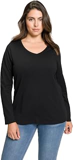 Ulla Popken Femme Grandes Tailles T-Shirt Coupe Slim Fit, décolleté en V et Manches Longues 719505