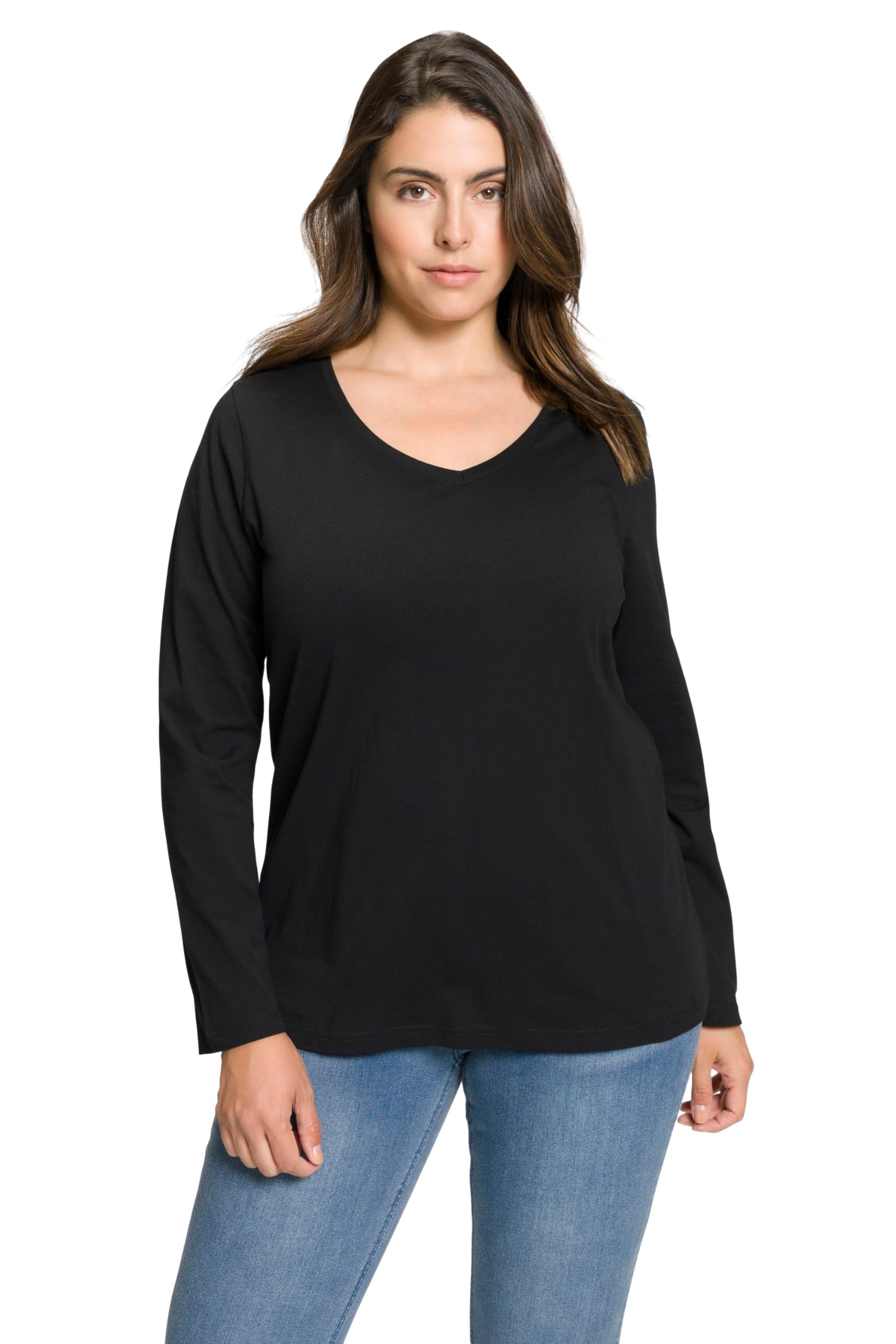 Ulla Popken Femme Grandes Tailles T-Shirt Coupe Slim Fit, décolleté en V et Manc
