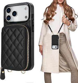 Bocasal Crossbody Wallet Case for iPhone 18 Pro Max / 17 Pro Max Black | RFID Blocking PU Leather Zipper Handbag Purse, Kickstand Flip Folio Case with Card Slots Holder Wrist Strap Lanyard 6.9 Inch