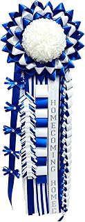 Songye Homecoming Mum Supplies Kit 36 Inch Royal Blue White Braid Ribbon | Pre‑built mum flower,5pcs blue‑white braid ribbons,36‑inch HOCO mum,DIY craft supplies for school spirit & graduation events