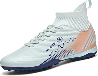 NISOCY Soccer Shoes for Mens Womens Professional Cleats High-Top Athletic Turf Football Shoe Outdoor/Indoor Professional Futsal Football Training Sneaker