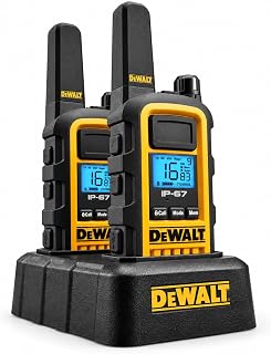 DeWALT Long Range Walkie Talkies for Adults with Charging Dock, 2 Pack | Rechargeable Professional Handheld, Two Way Radios, PMR446 Licence-Free, VOX Hands Free, Work Teams, Construction, Warehouse