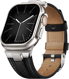 Suitisbest Leather Straps Compatible with Apple Watch Ultra 49mm 46mm 45mm 44mm 42mm Genuine Leather Rugged Durable Matel Plug Replacement Strap for Women Men iWatch Ultra 10 9