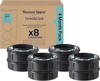 Tommee Tippee Twist & Click Nappy Bin Refill Cassettes Pack of 8 | 10.5m each, Fits All Twist & Click Nappy Bins, Multilayer Antibacterial Film