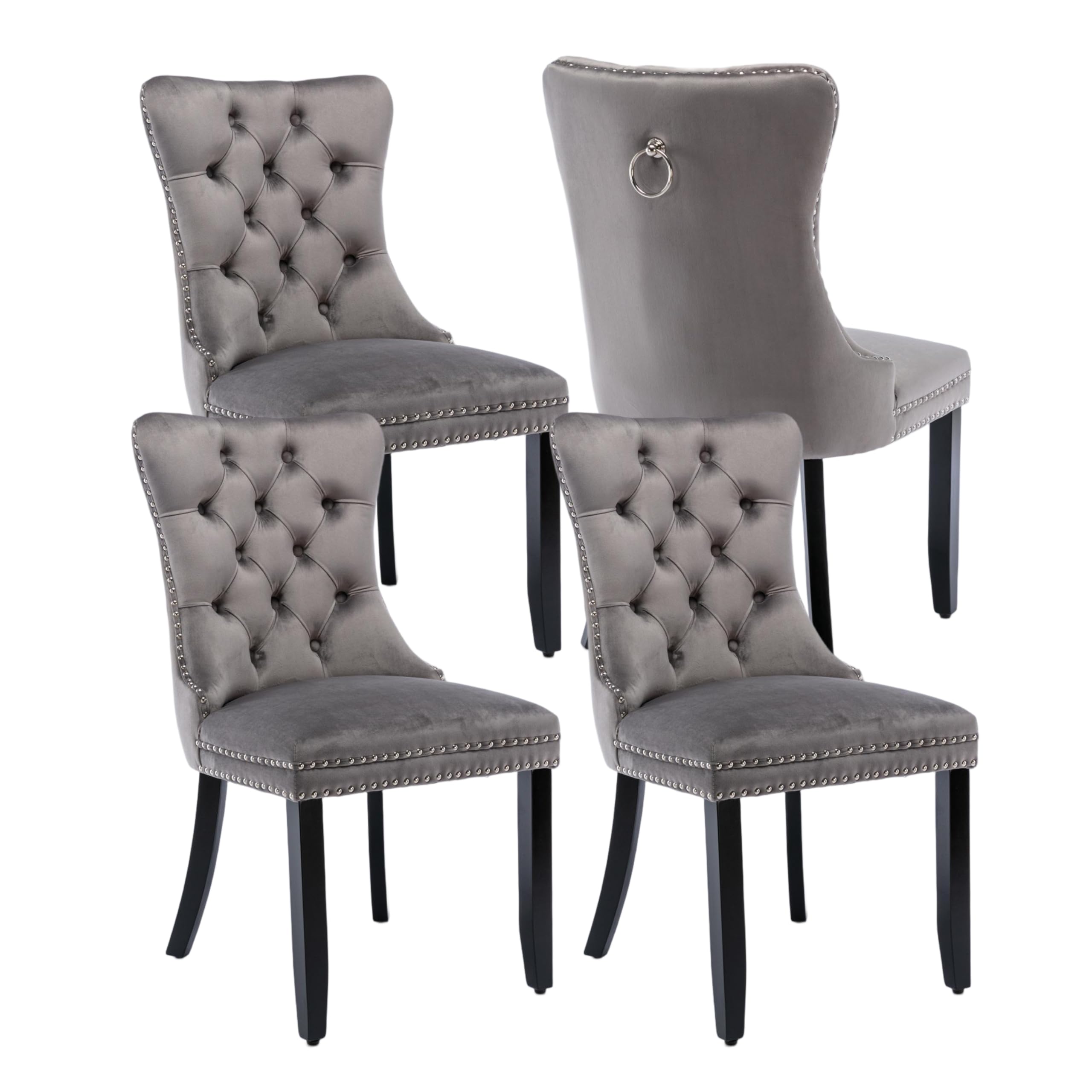 Gray Velvet Dining Chairs Set of 4, Tufted Upholstered Dining Room Chairs | Kitc