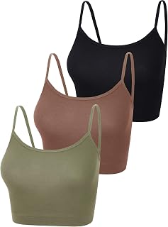 Boao Lot de 3 camisoles court sans manches à bretelles spaghetti pour femme