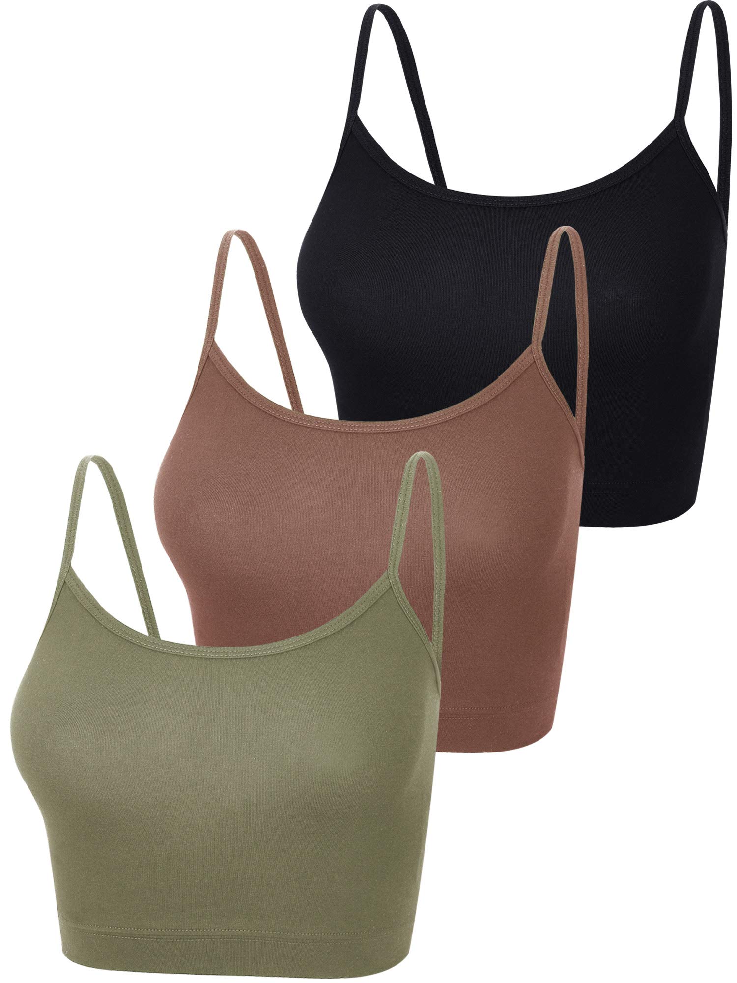 Boao Lot de 3 camisoles court sans manches à bretelles spaghetti pour femme