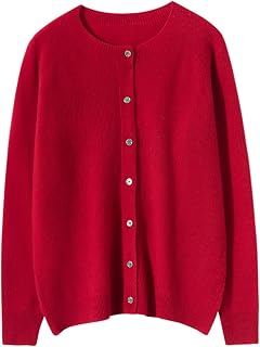 Women's 100% Merino Wool Crew Neck Cardigan Lightweight Sweaters