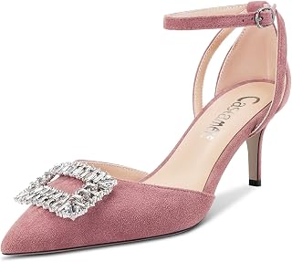 Castamere Women's Stiletto High Heel Pointed Toe Pumps Ankle Strap Diamond Crystal 6.5 CM Heels