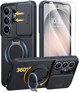 JAME for Samsung Galaxy S26 Ultra Case with Ring Stand & Slide Camera Cover | Ring Holder Kickstand, Screen Protectors, Dual-Layer Shockproof Protective, Magnetic Accessory Friendly Phone Case, Black