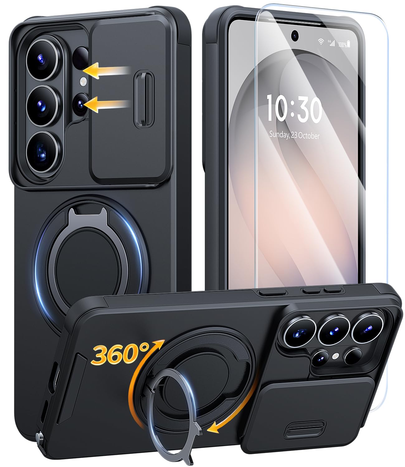 JAME for Samsung Galaxy S26 Ultra Case with Ring Stand & Slide Camera Cover | Ri