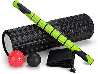 Odoland 5-in-1 18" Large Size Foam Roller Set with Muscle Roller Stick and Density Massage Balls, Pain Relief of Back and Legs, High Density for Physical Therapy,Deep Tissue Trigger, Yoga Pilates Exercise