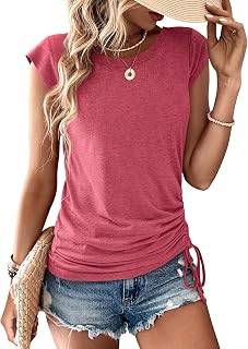 Camisetas de verano con cuello redondo y manga casquillo para mujer, estilo informal, para primavera, ropa de moda linda 2026