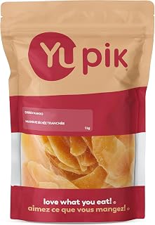 Yupik Dried Mango, Sliced, 1 kg, Gluten-Free, Vegan, Kosher, Sweetened Tropical Dried Fruits, Mango Slices, No Added Sulphites, Fruity Snacks, Ideal for Baking & Topping