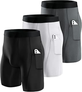 Niksa 1 or 3 Pack Mens Compression Shorts Running Base Layer Shorts Men's Workout Shorts with Cell Phone Pockets Tight Dry and Breathable Sports Shorts for Cycling,Yoga,Boxing,Gym