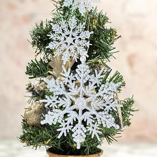 18 Pcs Christmas Snowflake Hanging Ornaments Plastic Glitter Snowflakes Decorations for Winter Christmas Tree Decorations Variable Size Snowflakes