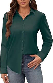 siliteelon Women's Stain Shield Dress Shirts Wrinkle Free Long Sleeve Shirts Solid Work Business Button Down Shirts