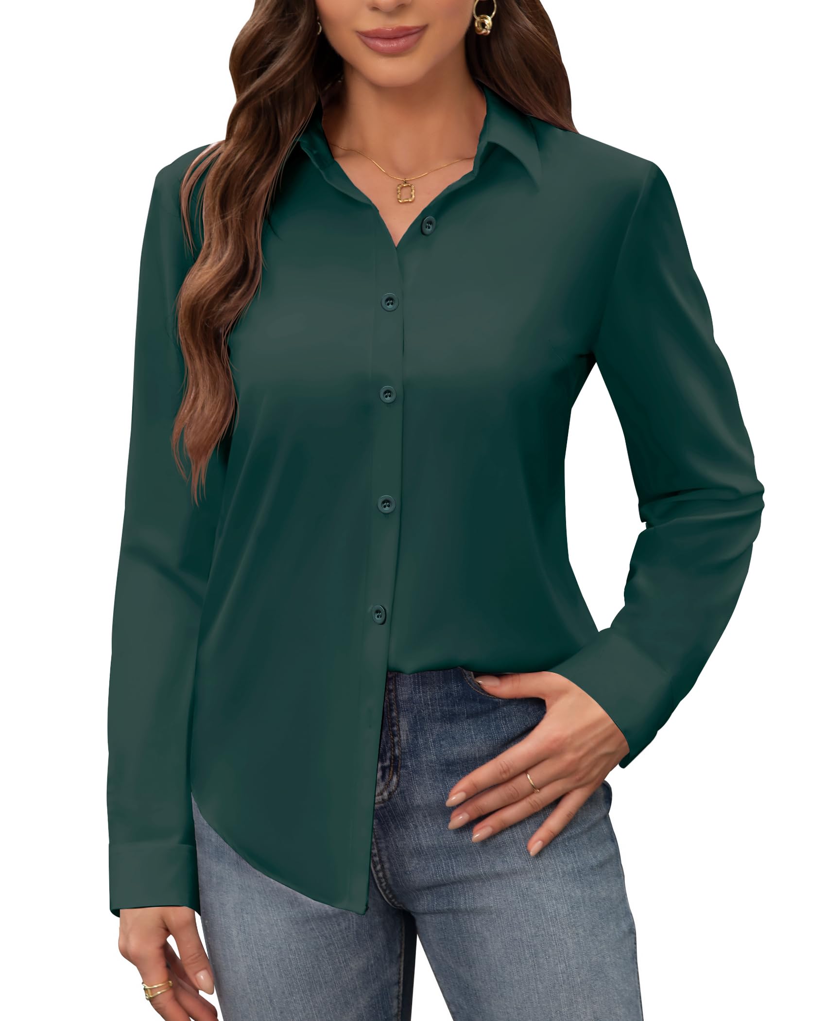 siliteelon Women's Stain Shield Dress Shirts Wrinkle Free Long Sleeve Shirts Sol
