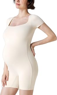 Maternity T-Shirt Jumpsuit - Square Neck Short Sleeve Bodysuit
