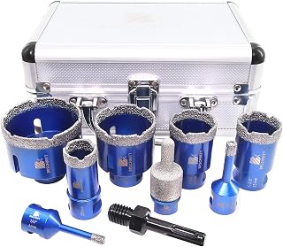 Diamond Core Drill Bit Set BRSCHNITT Diamond Hole Saw for Porcelain Tile Ceramic Marble Granite Drilling with 5/8-11 Thread(6/8/25/35/38/50/65 Drill bits,10-25mm Finger bit+SDS Adapter.)