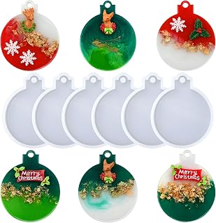 Christmas Resin Molds Silicone, 6 Pcs Christmas Ornaments Round Shape Pendant Molds for Epoxy Resin, Actvty Epoxy Casting Molds DIY Crafts Gift Jewelry Keychain Making