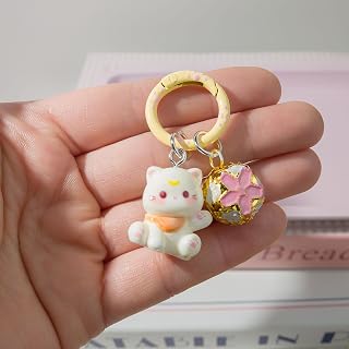 Cat with Flowers Bell Keychain, Cute Resin Keychain with Bag Pendant, Creative Decorative Gift for Women Men