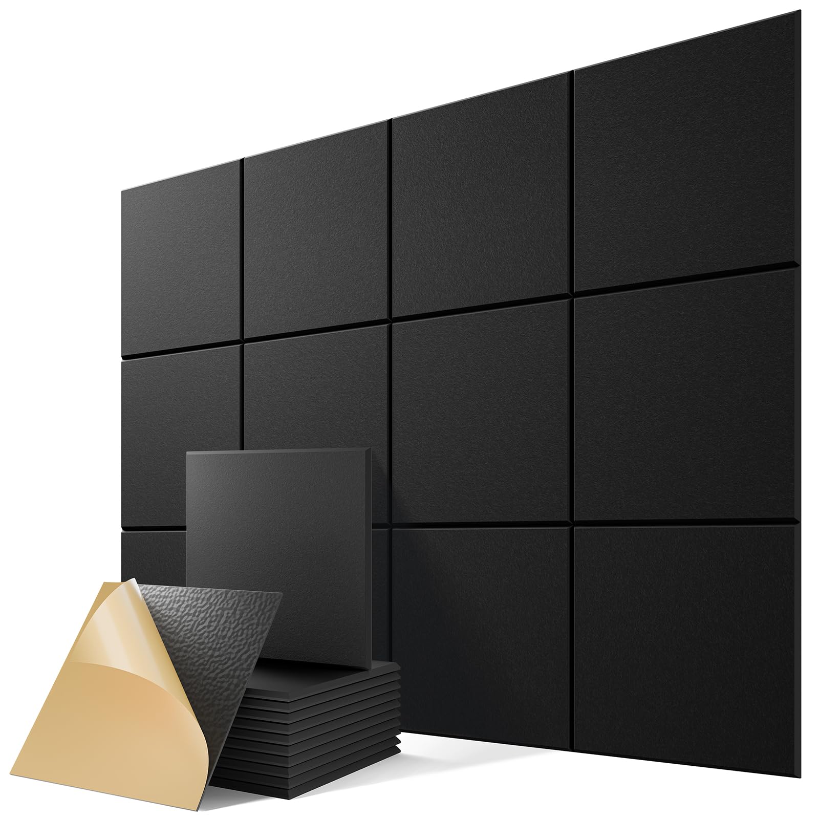 12 Pack Self-Adhesive Acoustic Panels, 12" X 12" X 0.4" High-Density Sound Proof