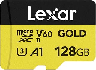 Lexar GOLD 128GB Micro SD Card MicroSDXC UHS-II Flash Memory Card V60 U3 A1 C10 TF Card Up to 280MB/s Read TF Card Drone Action Camera UHS-II Portable Gaming Device (LMSGOLD128G-BNNNG)