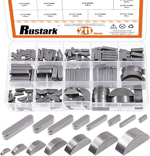 Rustark 211Pcs 2 Styles Metric Key Stock & Woodruff Key Assortment Kit Half Moon Semicircle Bond Key Flywheel Key Round Ended Feather Key Parallel Drive Shaft Keys Assortment for Mechanical Industry