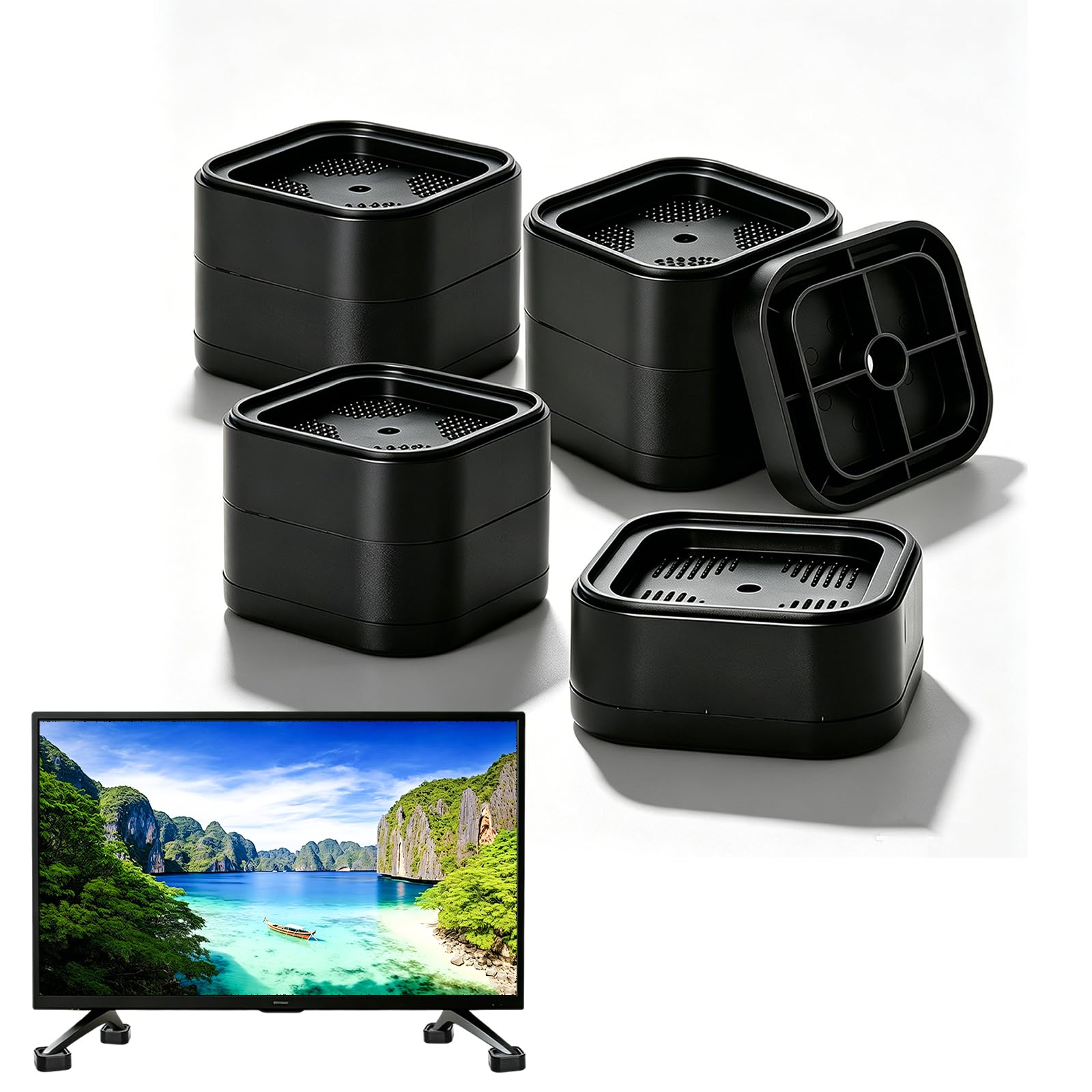 8 Pcs Tv Riser Blocks：Adjustable Height 1.35"-3.5" Tv Leg Risers 80 Lbs Anti Sli