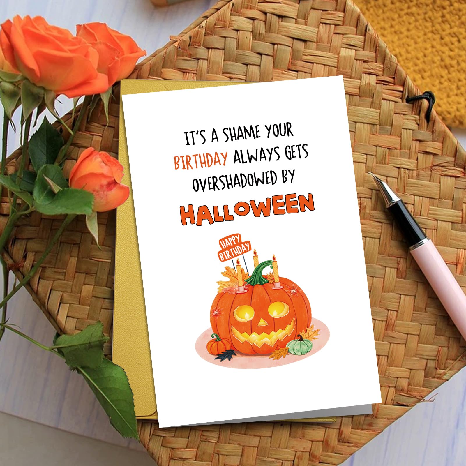 Funny Halloween Pumpkin Birthday Card, Humorous October Birthday Card for Men Wo
