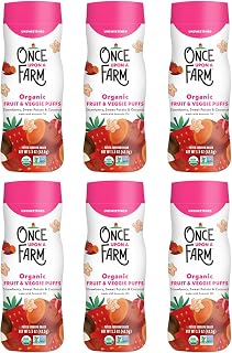 Once Upon A Farm Strawberry, Coconut & Sweet Potato Puffed Sorghum Snack, Fruit & Veggie Puffs, Non GMO, 1.5 Ounces (Pack Of 6)