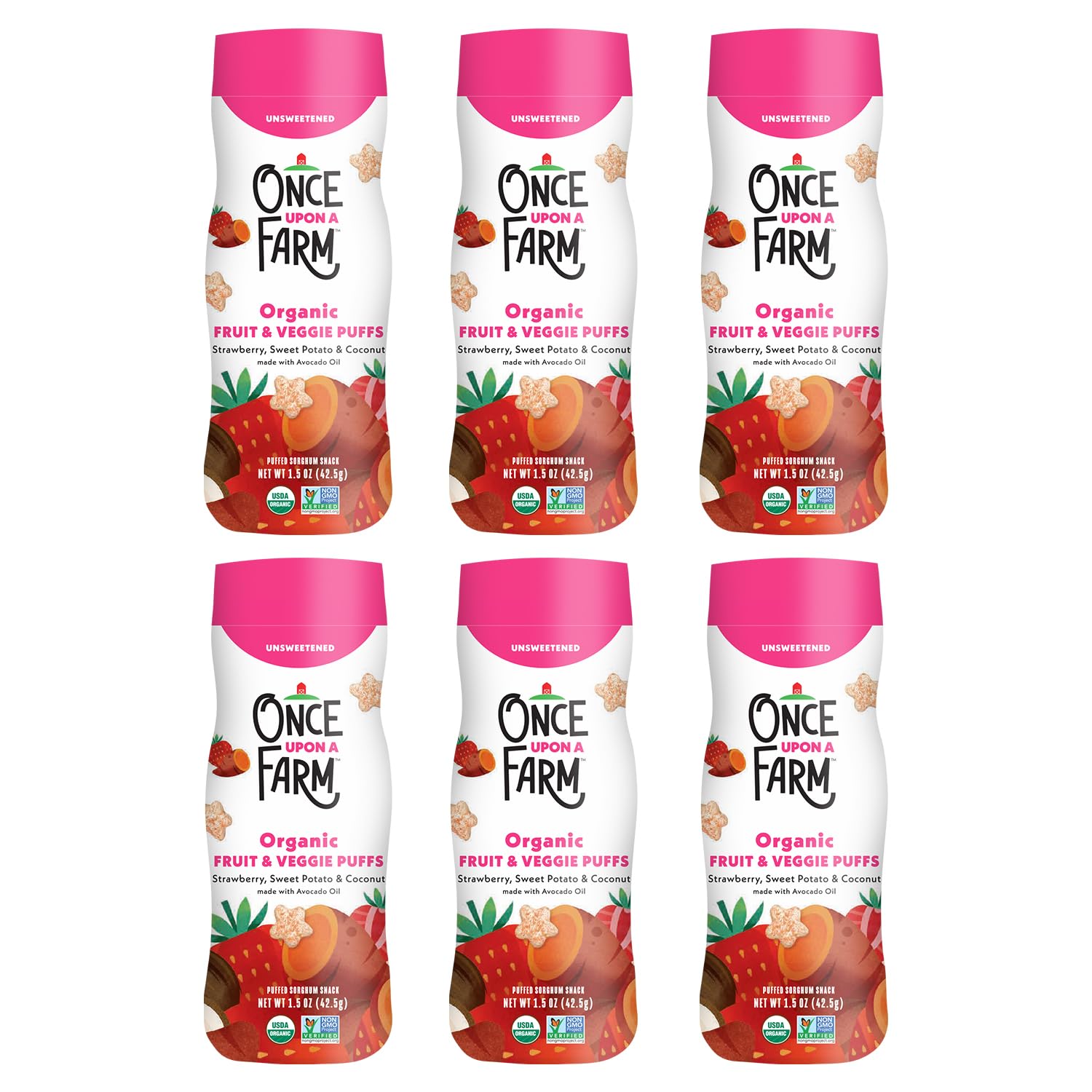 Once Upon A Farm Strawberry, Coconut & Sweet Potato Puffed Sorghum Snack, Fruit 