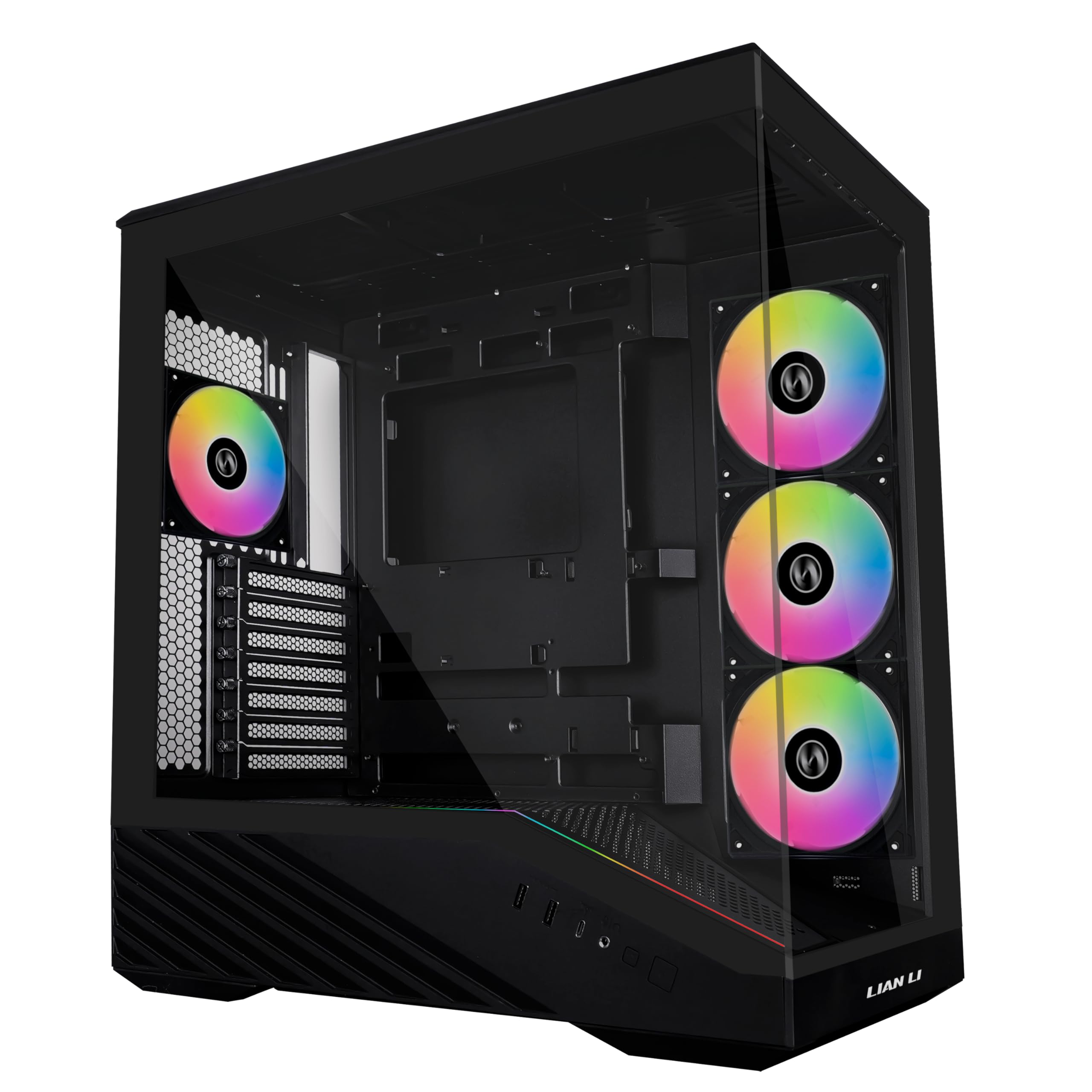 Lian Li Vector V100 ATX Mid-Tower PC Case with 4 ARGB PWM Fans, Black | Side I/O