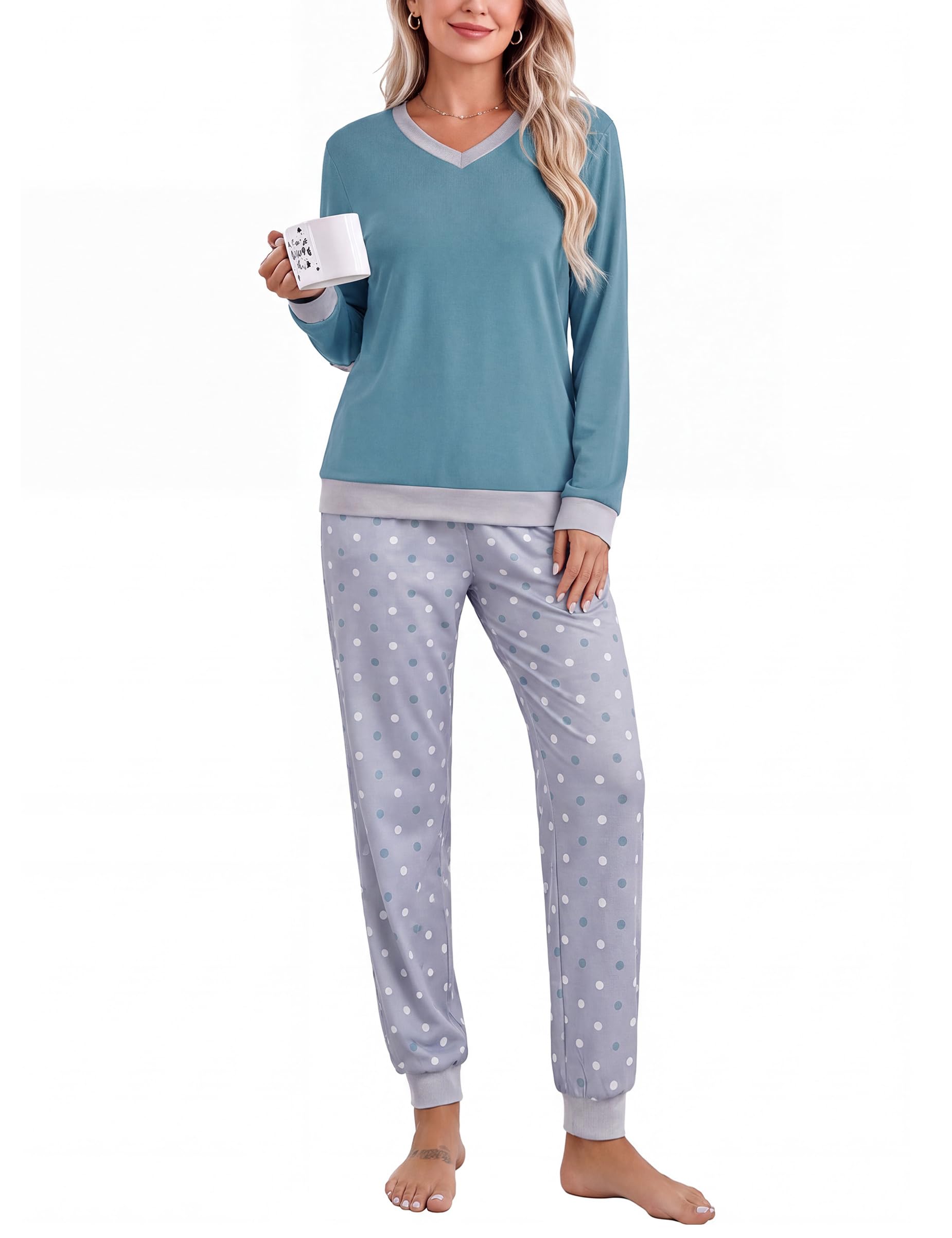 Women's Pyjamas Cotton Long Winter Pajamas Two-Piece Pajamas Set Winter Sleepwea
