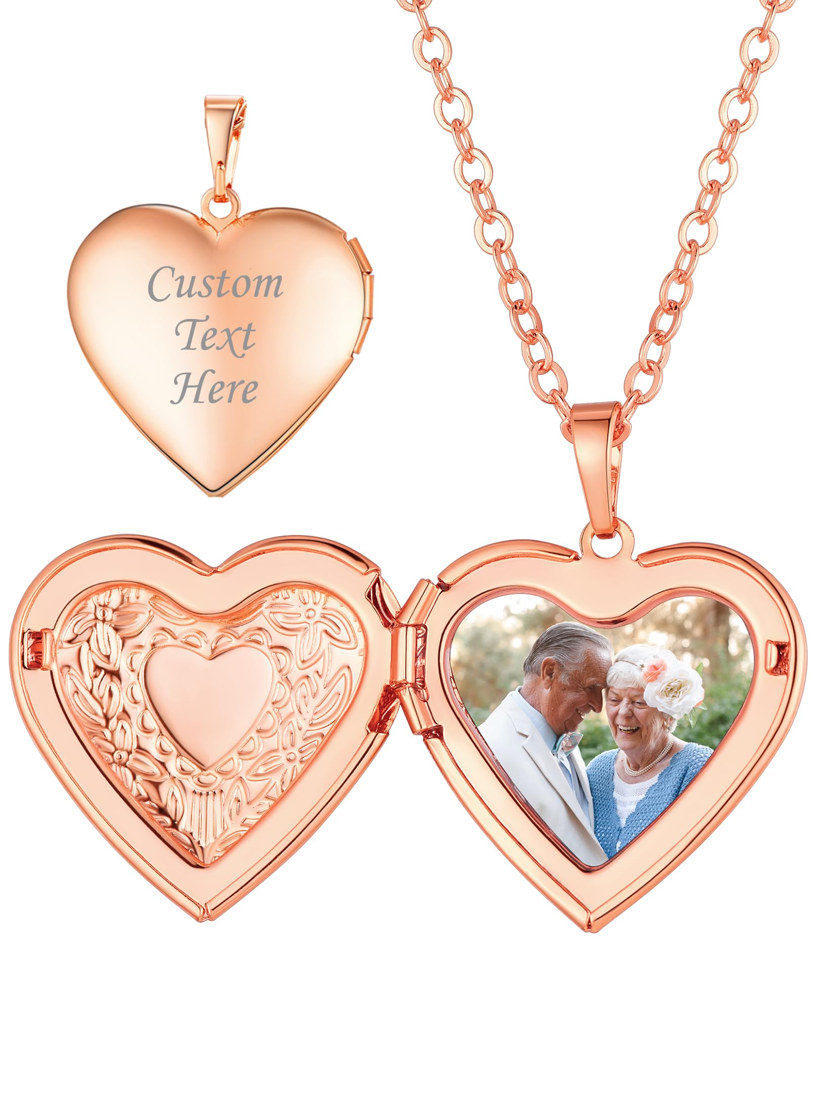 Custom4U Personalized Heart Locket Necklace with Pictures,Sunflower/Angel Wings/